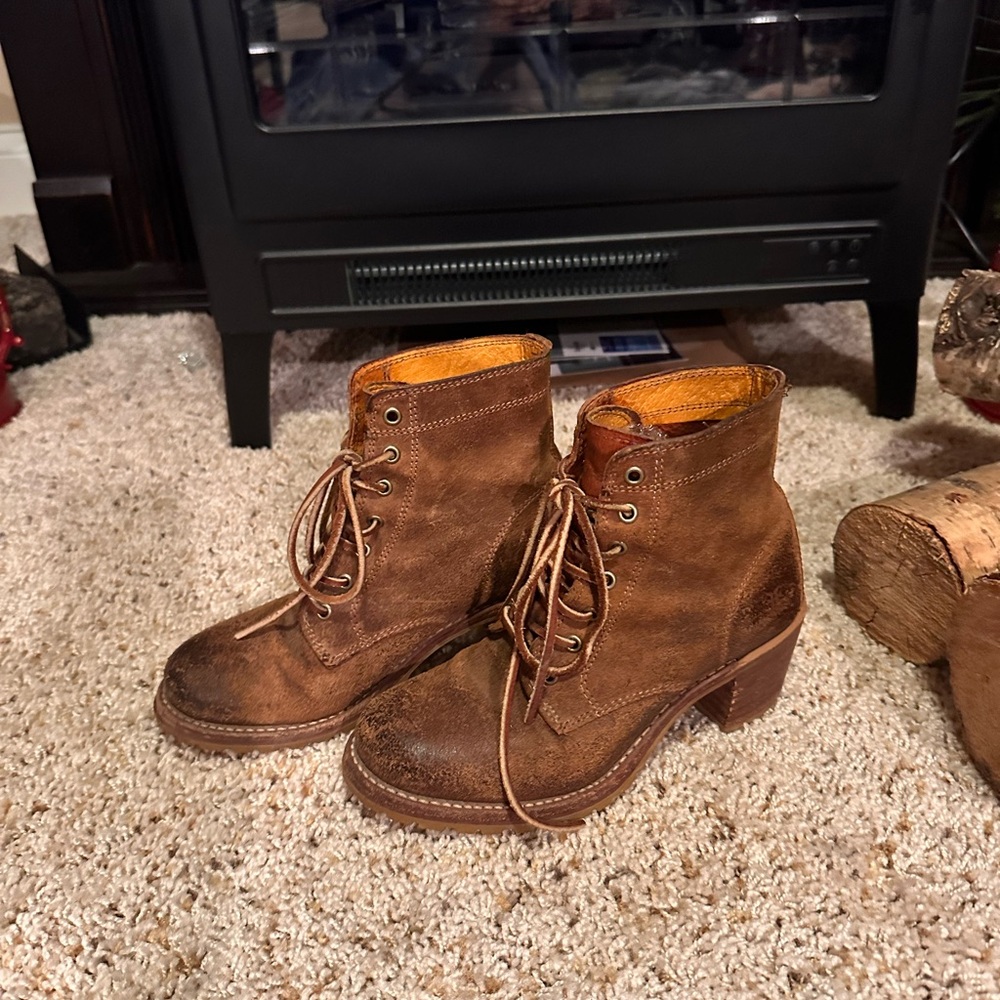 Frye Sabrina Oil Suede Leather Lace Up Leather Boots